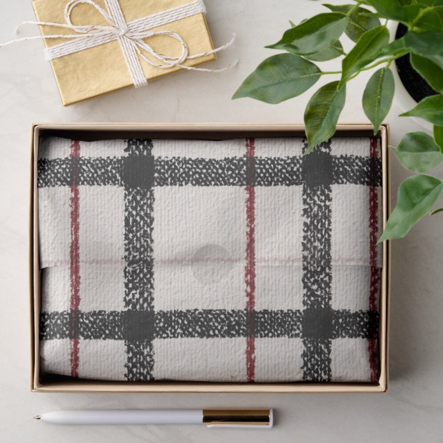 Neutral tartan white black and red tissue paper (Gift)