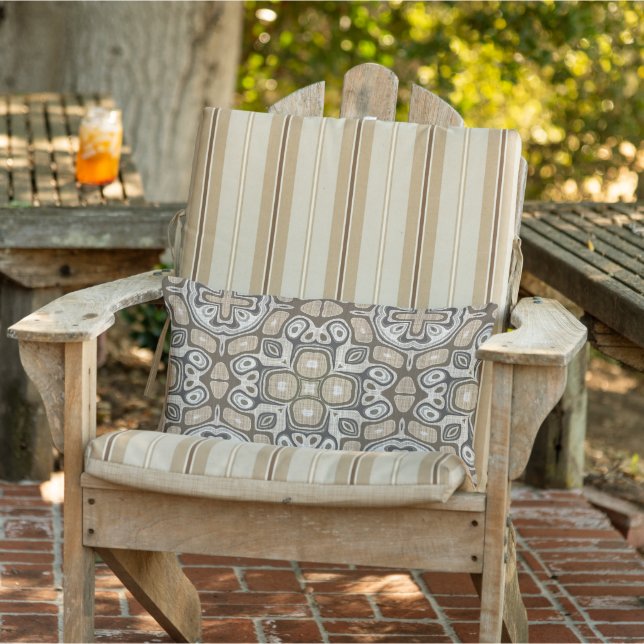 Neutral Taupe Brown Grey Beige Ivory Tribal Art Lumbar Pillow (Chair)