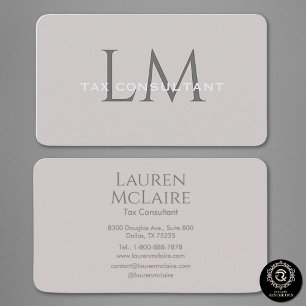 Neutral Taupe Gray Monogram Business Card
