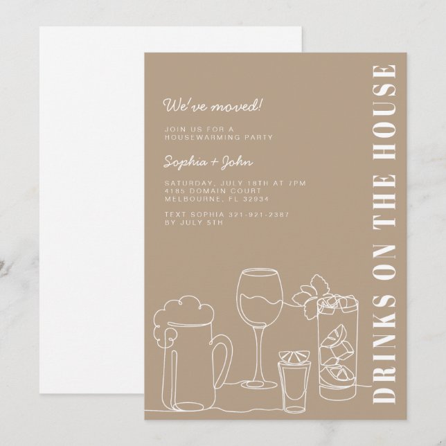 Neutral Taupe Housewarming Party Invitation (Front/Back)