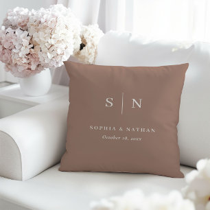 Neutral Taupe Minimal and Chic Wedding Monogram Throw Pillow