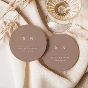 Neutral Taupe Minimal and Chic Wedding Round Paper Coaster