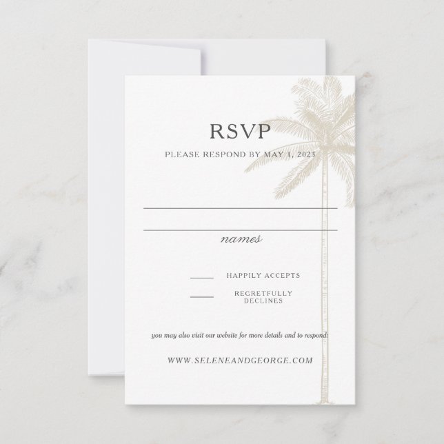 Neutral Taupe Vintage Palm Tree Response Card (Front)