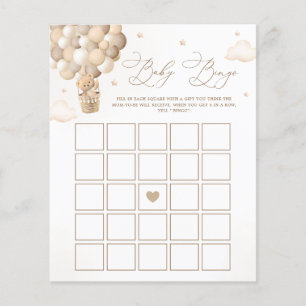 Neutral Teddy Bear Baby Shower Bingo Game