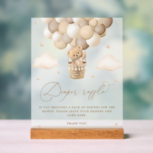 Neutral Teddy Bear Baby Shower Diaper Raffle Acrylic Sign
