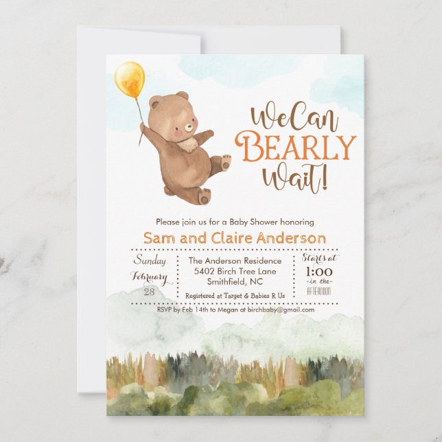 Neutral Teddy Bear Baby Shower Invitation (Front)