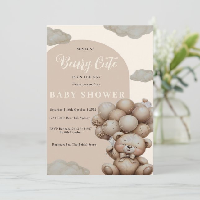 Neutral Teddy Bear Baby Shower Invitation (Standing Front)