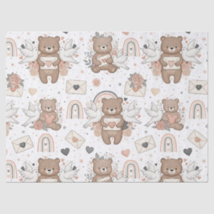Neutral Teddy Bear Baby Shower Pattern Tissue Paper