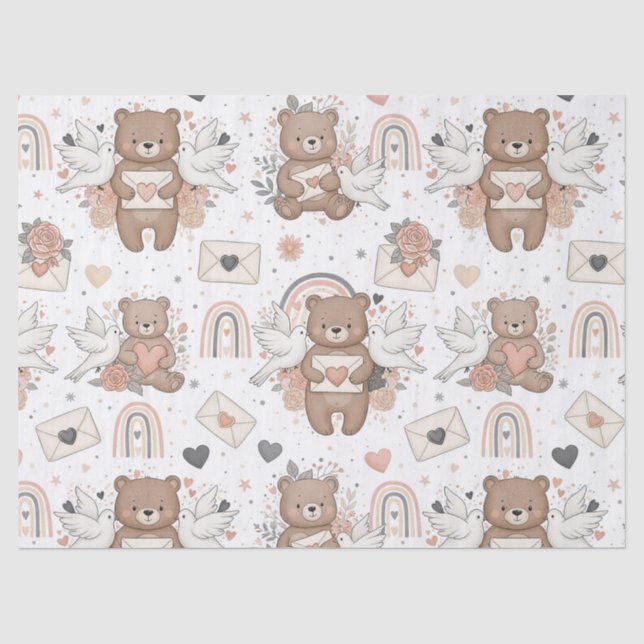 Neutral Teddy Bear Baby Shower Pattern Tissue Paper (Front)