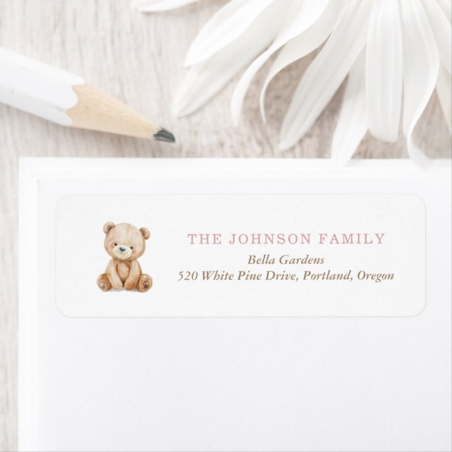Neutral Teddy Bear Baby Shower Return Address (Insitu)