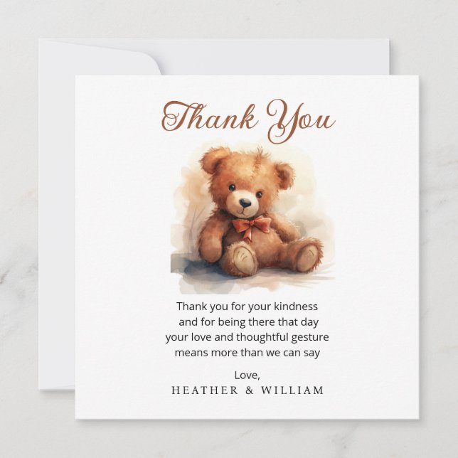 Neutral Teddy Bear Baby Shower Thank You Card (Front)