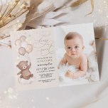 Neutral Teddy Bear Balloons 1st Birthday Party Invitation<br><div class="desc">This adorable teddy bear themed invitation is sure to put a smile on your guests' faces! The soft pastel brown & beige colour scheme makes this design perfect for a gender neutral birthday party. Personalize the invite with your details and if you want to further re-arrange the style and placement...</div>