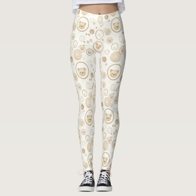 Neutral Teddy Bear Circle Pattern Beige Baby (1) Leggings (Front)