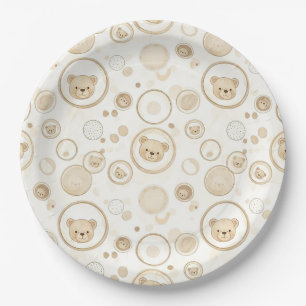 Neutral Teddy Bear Circle Pattern Beige Baby (1) Paper Plate