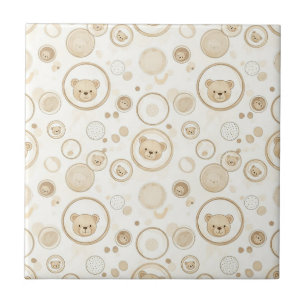 Neutral Teddy Bear Circle Pattern Beige Baby (1) Tile