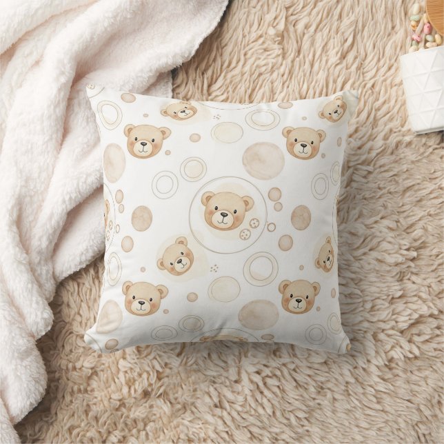 Neutral Teddy Bear Circle Pattern Beige Baby (2) Throw Pillow (Blanket)