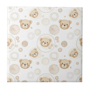 Neutral Teddy Bear Circle Pattern Beige Baby (2) Tile