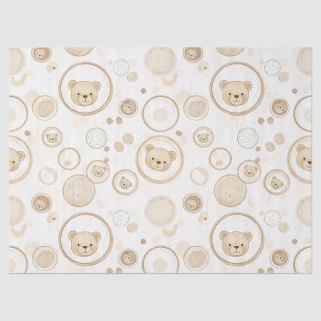 Neutral Teddy Bear Circle Pattern Beige Baby Tissue Paper (Front)