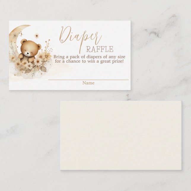 Neutral Teddy Bear Diaper Raffle Card (Front/Back)