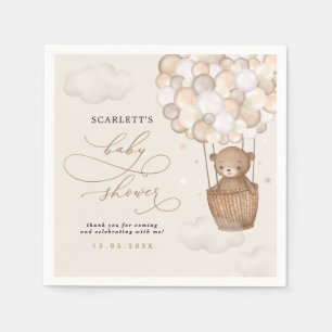 Neutral Teddy Bear Hot Air Balloon Baby Shower Napkin