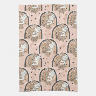 Neutral Teddy Bear Rainbow in Brown and Taupe Kitchen Towel