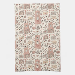 Neutral Teddy Bear Rainbow in Brown and Taupe Kitchen Towel