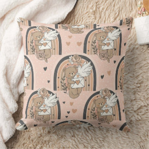 Neutral Teddy Bear Rainbow in Brown and Taupe Throw Pillow