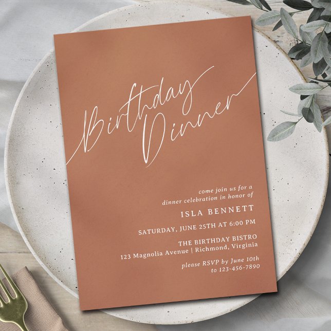 Neutral Terracotta | Simple Earthy Birthday Dinner Invitation (Creator Uploaded)
