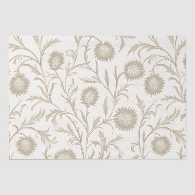 Neutral Thistle Floral Flower Pattern Tissue Paper (Front)