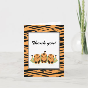 Neutral Tiger Triplets Baby Shower Thank You Card