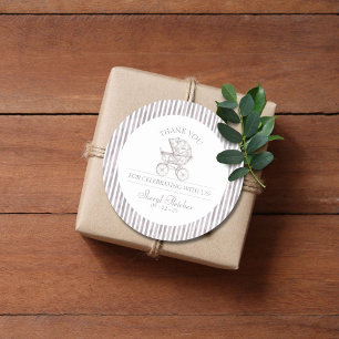 Neutral Toile Baby Shower Classic Round Sticker