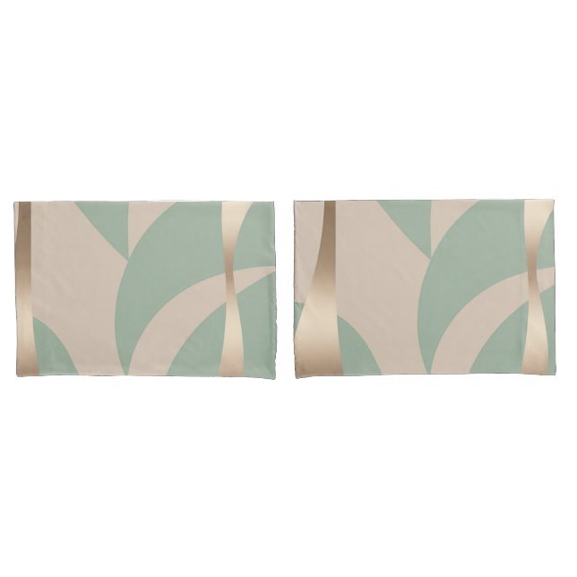 Neutral Tone Beige & Soft Green with Gold Set Pillowcase (Front-Set)