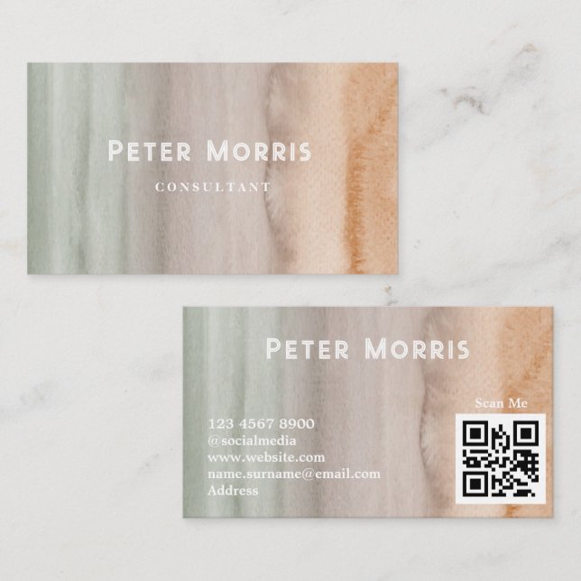  Neutral Tone Minimalist QR Code Professional Business Card (Front/Back)