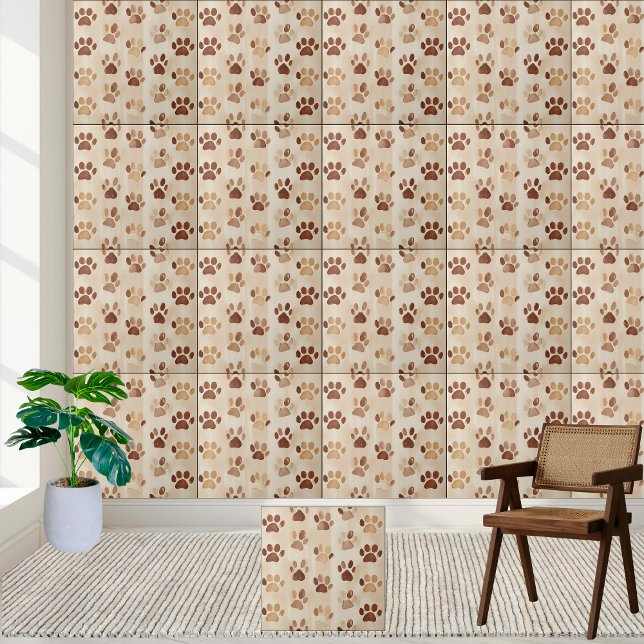 Neutral Tone Paw Print Pattern Tile (Neutral Tone Paw Print Pattern Tile)