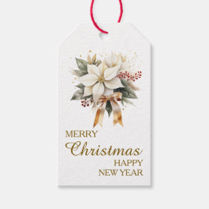 Neutral Tone White Poinsettia Bouquet Christmas Gift Tags