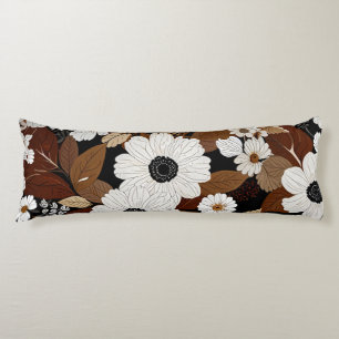  Neutral Tones Elegant Floral on Black Body Pillow