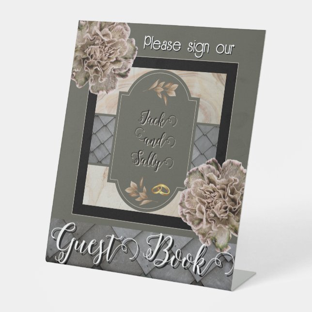 Neutral Tones Floral Guestbook Pedestal Sign (Front)