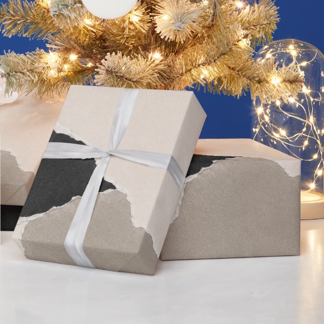 Neutral Torn Paper Collage Wrapping Paper (Holidays)