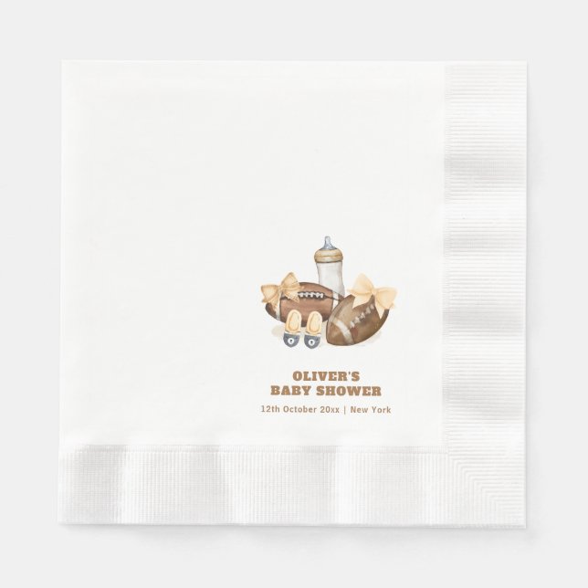 Neutral Touchdown Football Boy Baby Shower Napkin (Front)