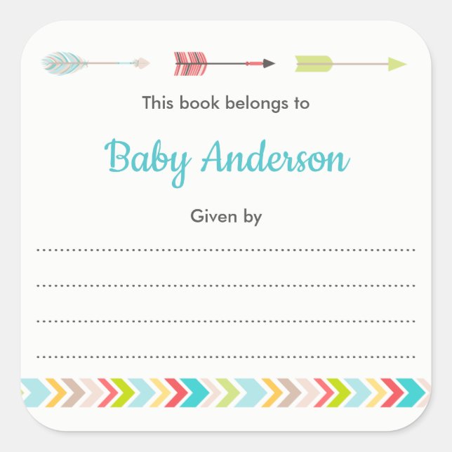 Neutral Tribal bookplate for book baby shower Square Sticker (Front)