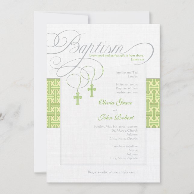Neutral Twins Baptism Invitation (Front)