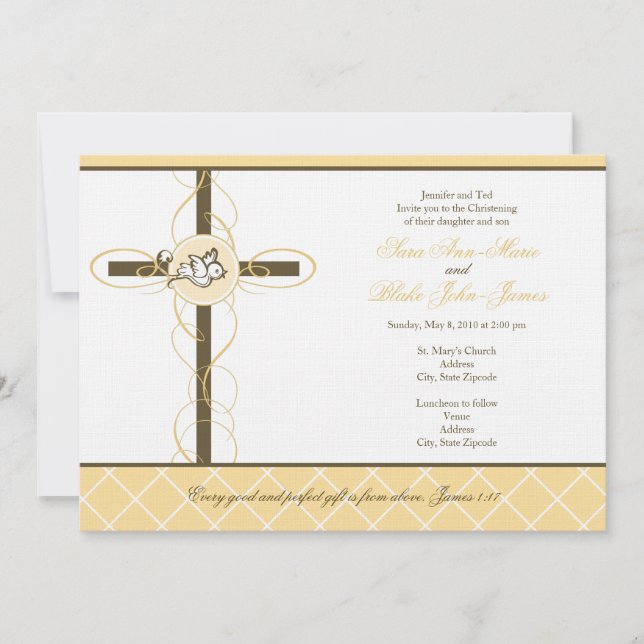 Neutral Twins Christening/Baptism Invitation (Front)