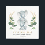 Neutral Twins Elephant Greenery Gold Baby Shower Napkin<br><div class="desc">This simple yet elegant baby shower party napkin features illustration of two adorable elephant babies and modern watercolor greenery in soft green & gold. Use the template fields to add your details. If you want to change the font style, color or text placement, simply click the "Customize Further" button.</div>
