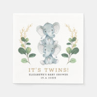 Neutral Twins Elephant Greenery Gold Baby Shower