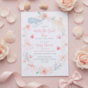 Neutral under the sea bow sweetheart baby shower invitation