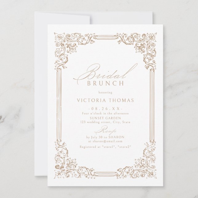 Neutral Vintage Frame Elegant Bridal Brunch Invitation (Front)