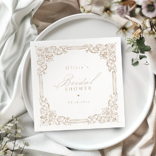 Neutral Vintage Frame Elegant Bridal Shower Napkin