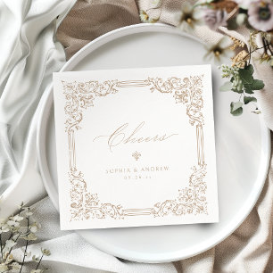 Neutral Vintage Frame Elegant Cheers Wedding Napkin
