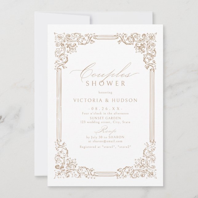 Neutral Vintage Frame Elegant Couples Shower Invitation (Front)
