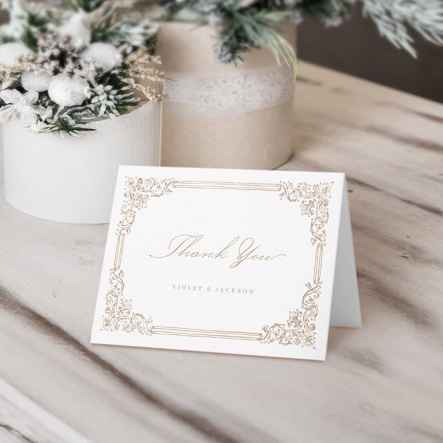 Neutral Vintage Frame Elegant Script Thank You Card (Neutral Vintage Frame Elegant Script Thank You Card)
